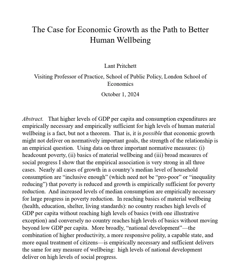 New Paper: The Case for Economic Growth as the Path to Better Human Wellbeing